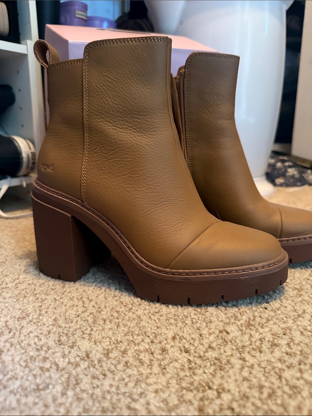 Toms Chunky Platform Ankle Boots — Tan Brown
